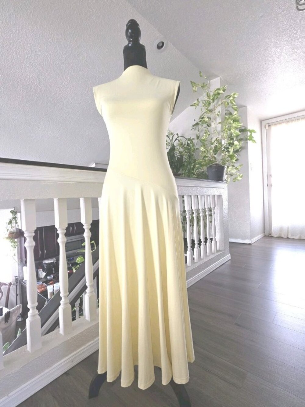 bar III Yellow Sleeveless Maxi Dress Crew Neck Pleated Double Layer Size S - Picture 11 of 11